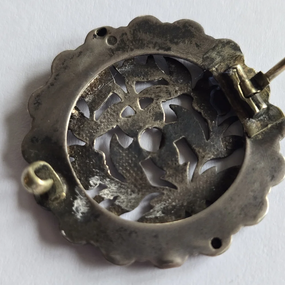 Antique floral brooch Victorian flowers silver tone cutout vintage old pin